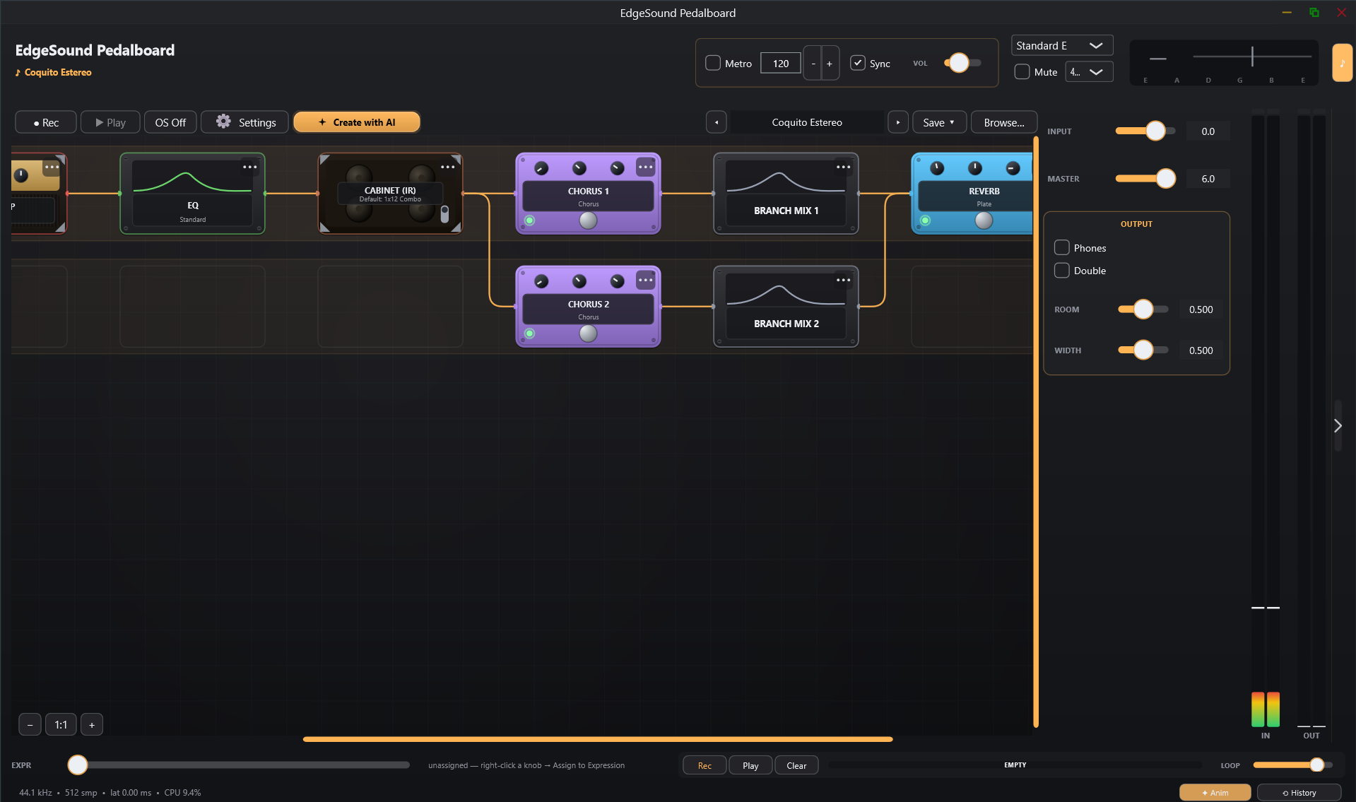 EdgeSound app — parallel signal chain with NAM amp, IR cabinet and effects